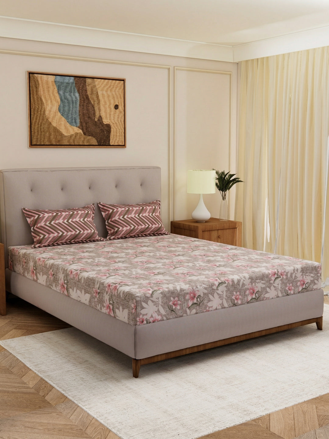 MOCA by Monte Carlo 120 TC Polycotton Double Bed Bedsheet with 2 Pillow Covers Paradise Collection