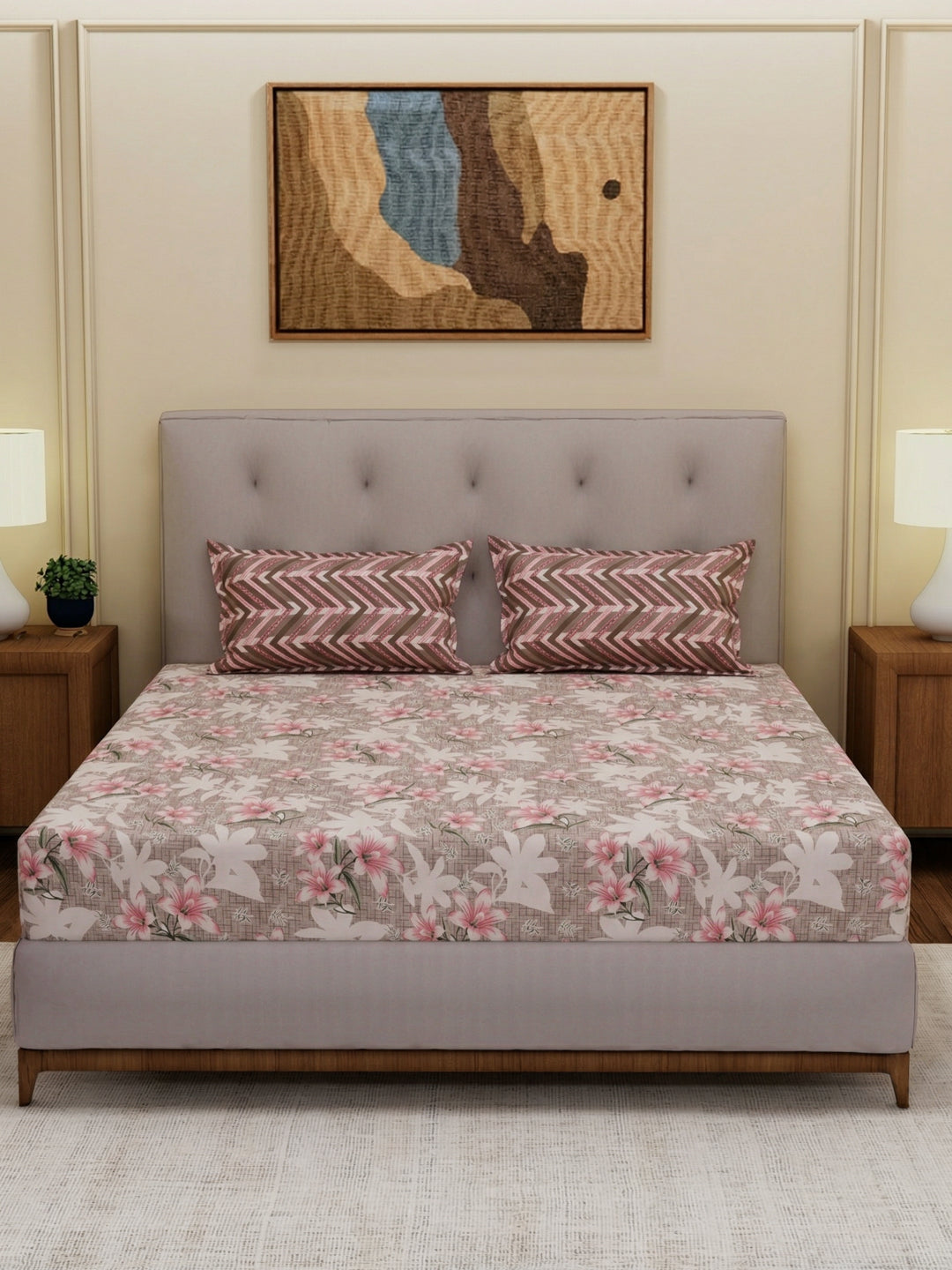 MOCA by Monte Carlo 120 TC Polycotton Double Bed Bedsheet with 2 Pillow Covers Paradise Collection