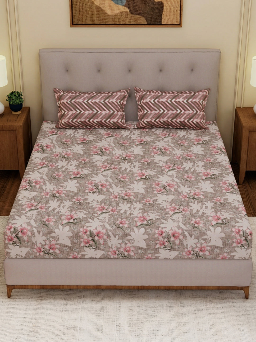 MOCA by Monte Carlo 120 TC Polycotton Double Bed Bedsheet with 2 Pillow Covers Paradise Collection