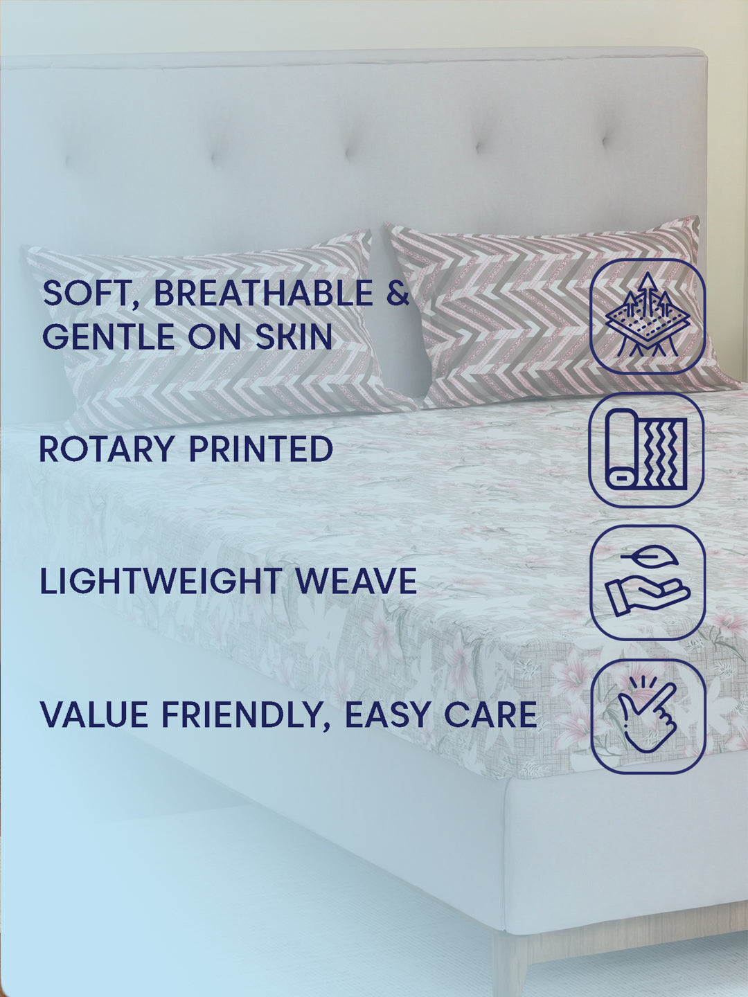 MOCA by Monte Carlo 120 TC Polycotton Double Bed Bedsheet with 2 Pillow Covers Paradise Collection
