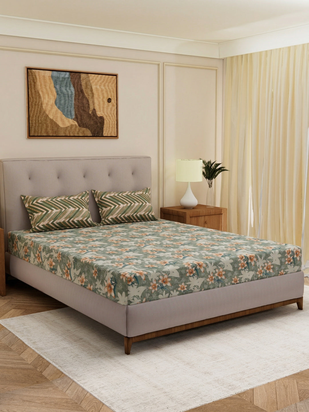 MOCA by Monte Carlo 120 TC Polycotton Double Bed Bedsheet with 2 Pillow Covers Paradise Collection
