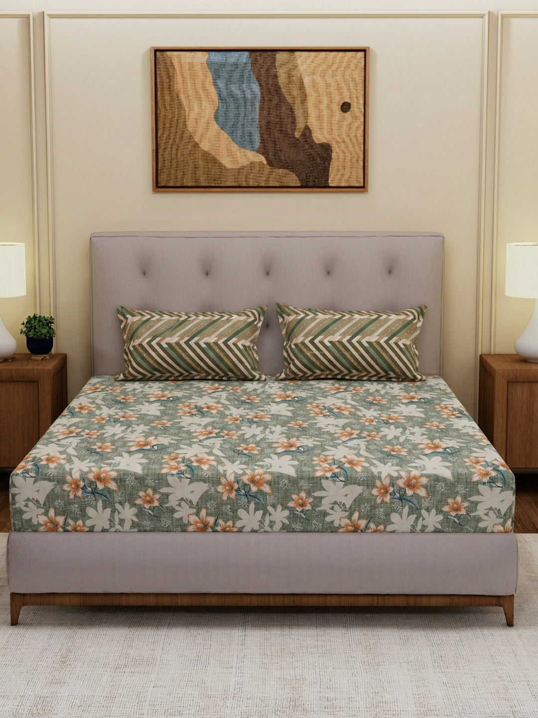 MOCA by Monte Carlo 120 TC Polycotton Double Bed Bedsheet with 2 Pillow Covers Paradise Collection