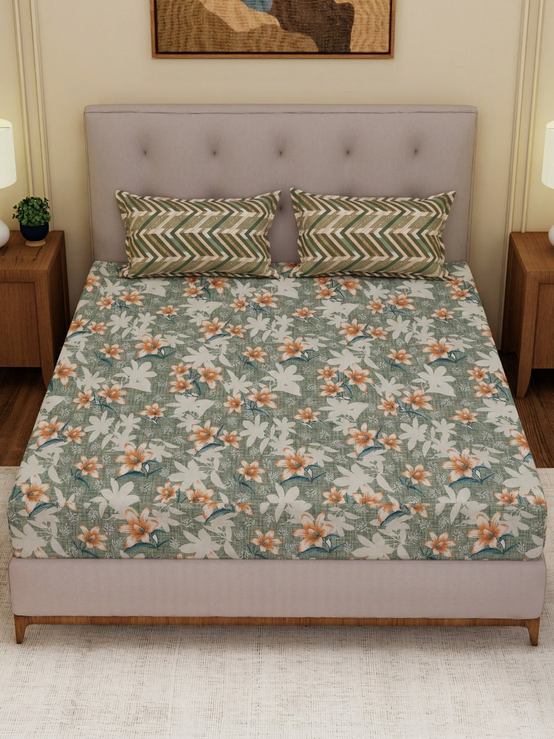 MOCA by Monte Carlo 120 TC Polycotton Double Bed Bedsheet with 2 Pillow Covers Paradise Collection