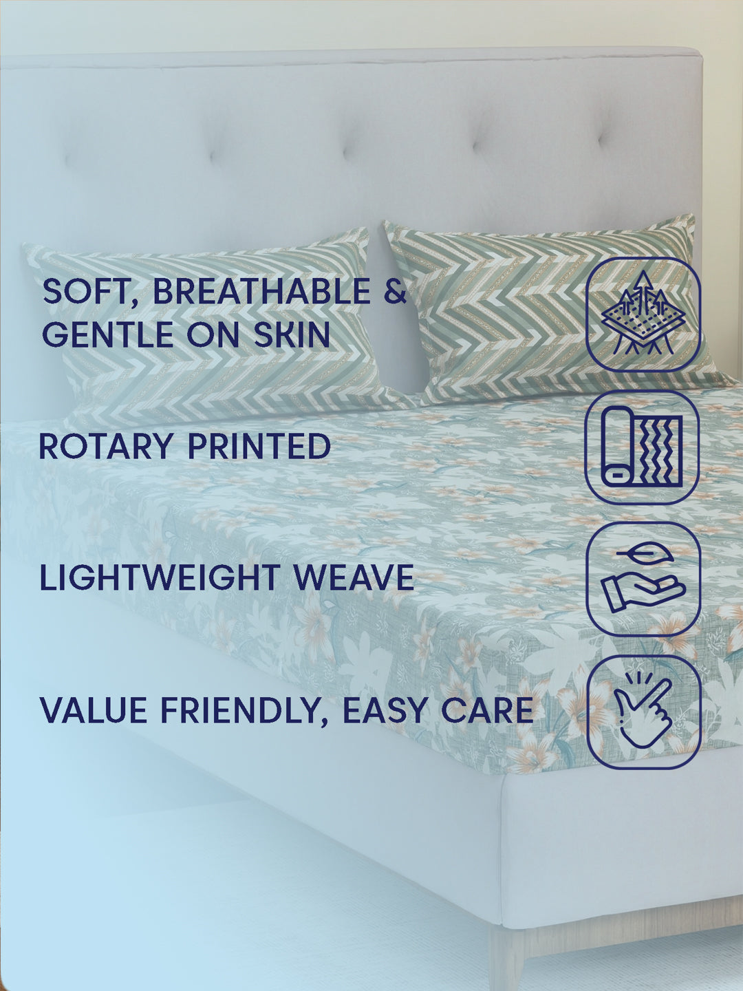 MOCA by Monte Carlo 120 TC Polycotton Double Bed Bedsheet with 2 Pillow Covers Paradise Collection