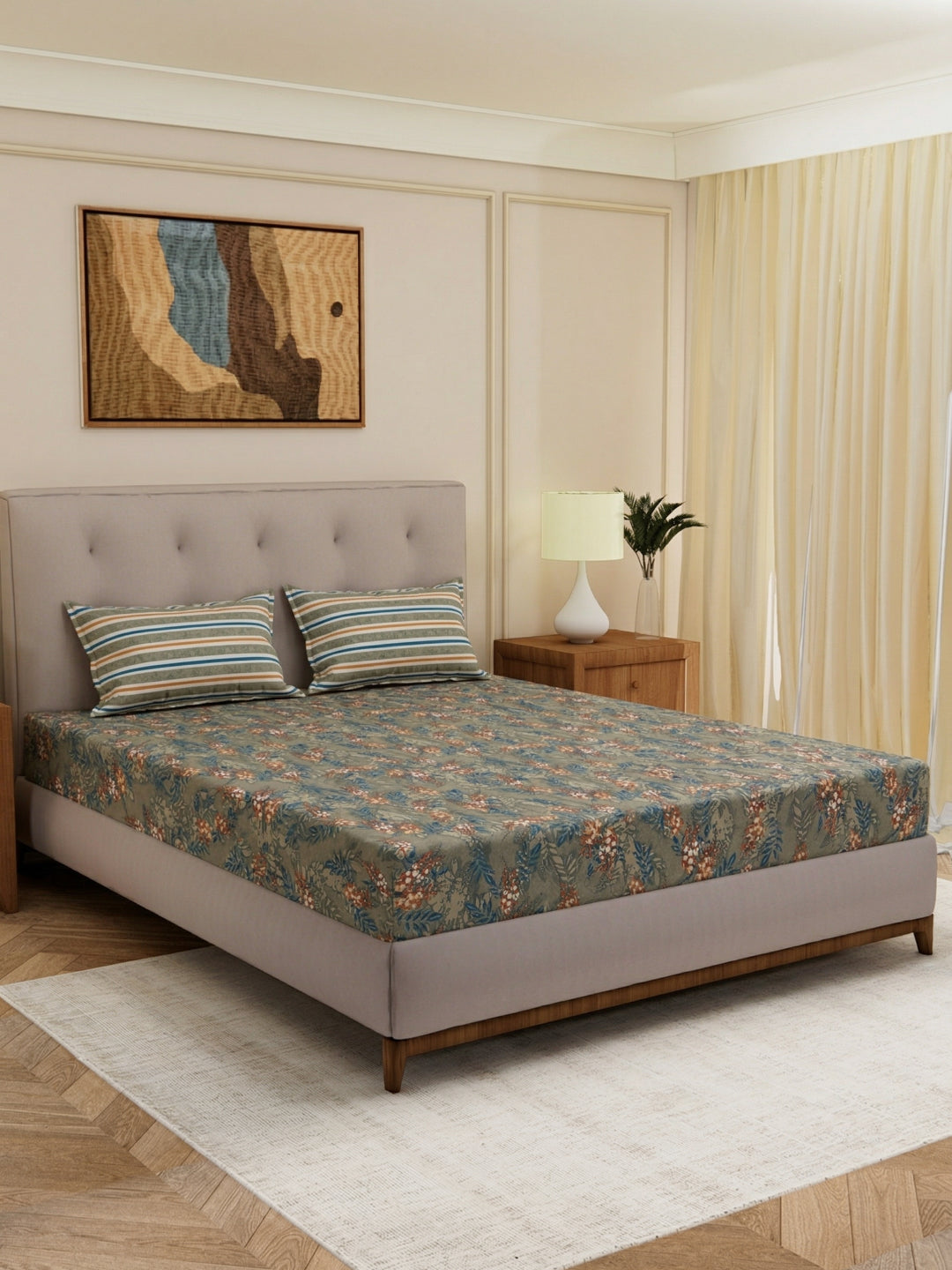 MOCA by Monte Carlo 120 TC Polycotton Double Bed Bedsheet with 2 Pillow Covers Paradise Collection