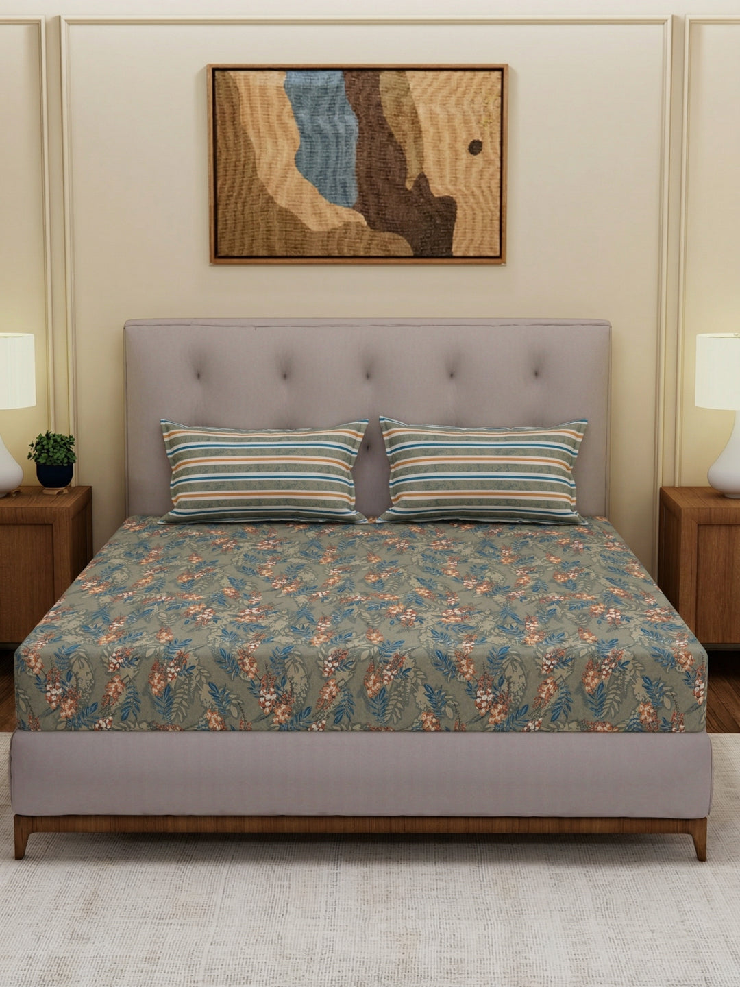 MOCA by Monte Carlo 120 TC Polycotton Double Bed Bedsheet with 2 Pillow Covers Paradise Collection