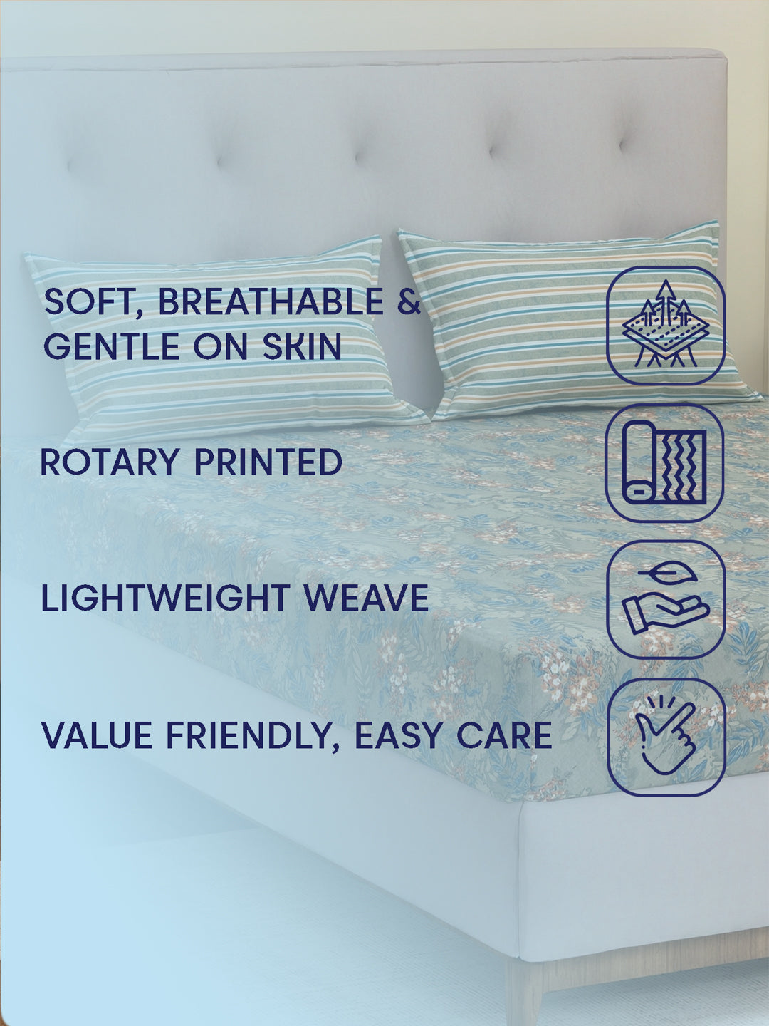 MOCA by Monte Carlo 120 TC Polycotton Double Bed Bedsheet with 2 Pillow Covers Paradise Collection