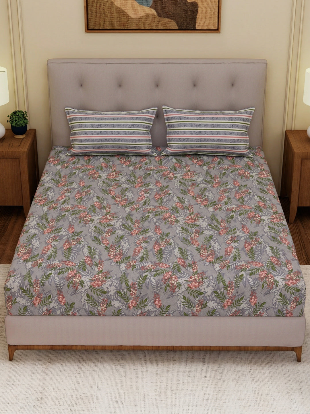 MOCA by Monte Carlo 120 TC Polycotton Double Bed Bedsheet with 2 Pillow Covers Paradise Collection