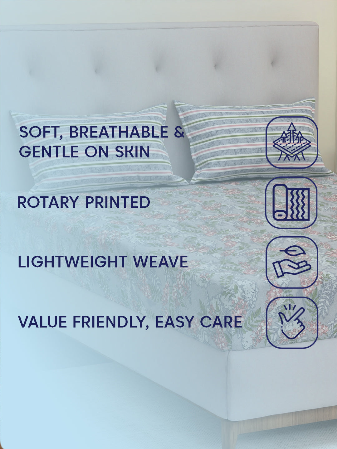 MOCA by Monte Carlo 120 TC Polycotton Double Bed Bedsheet with 2 Pillow Covers Paradise Collection