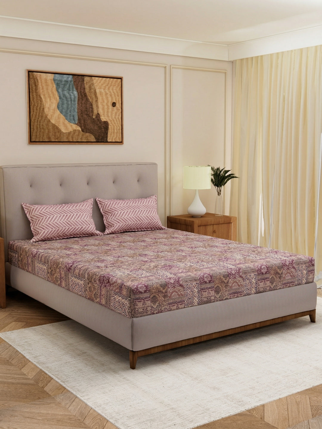 MOCA by Monte Carlo 120 TC Polycotton Double Bed Bedsheet with 2 Pillow Covers Paradise Collection