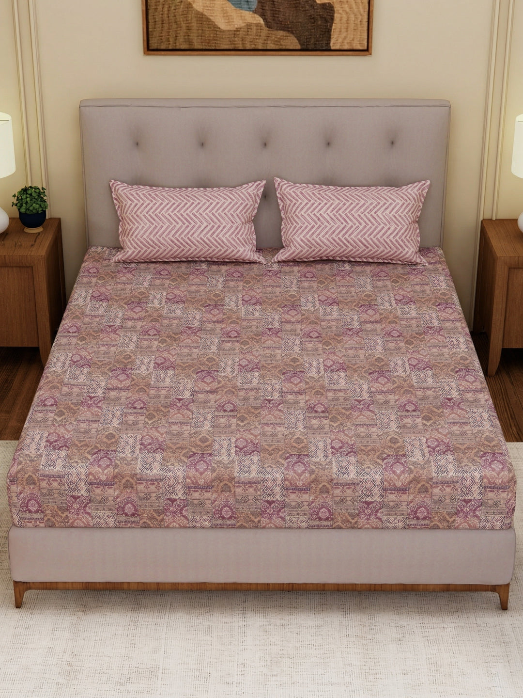 MOCA by Monte Carlo 120 TC Polycotton Double Bed Bedsheet with 2 Pillow Covers Paradise Collection