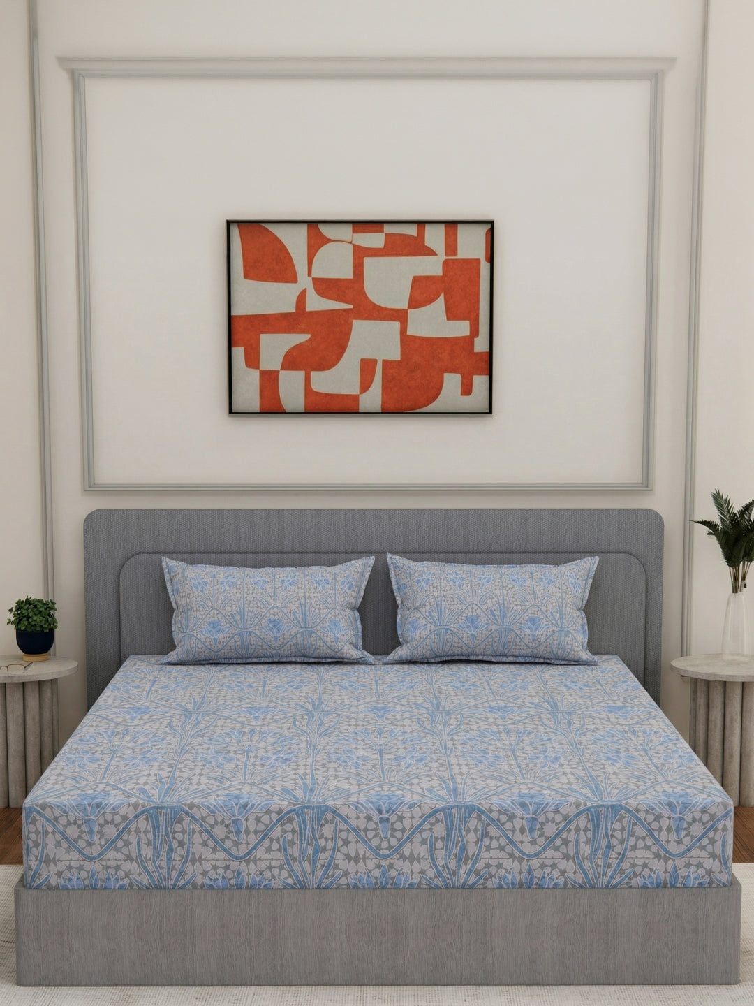 144 TC Pure Cotton Double Bed Bedsheet with 2 Pillow Covers Prestige Collection