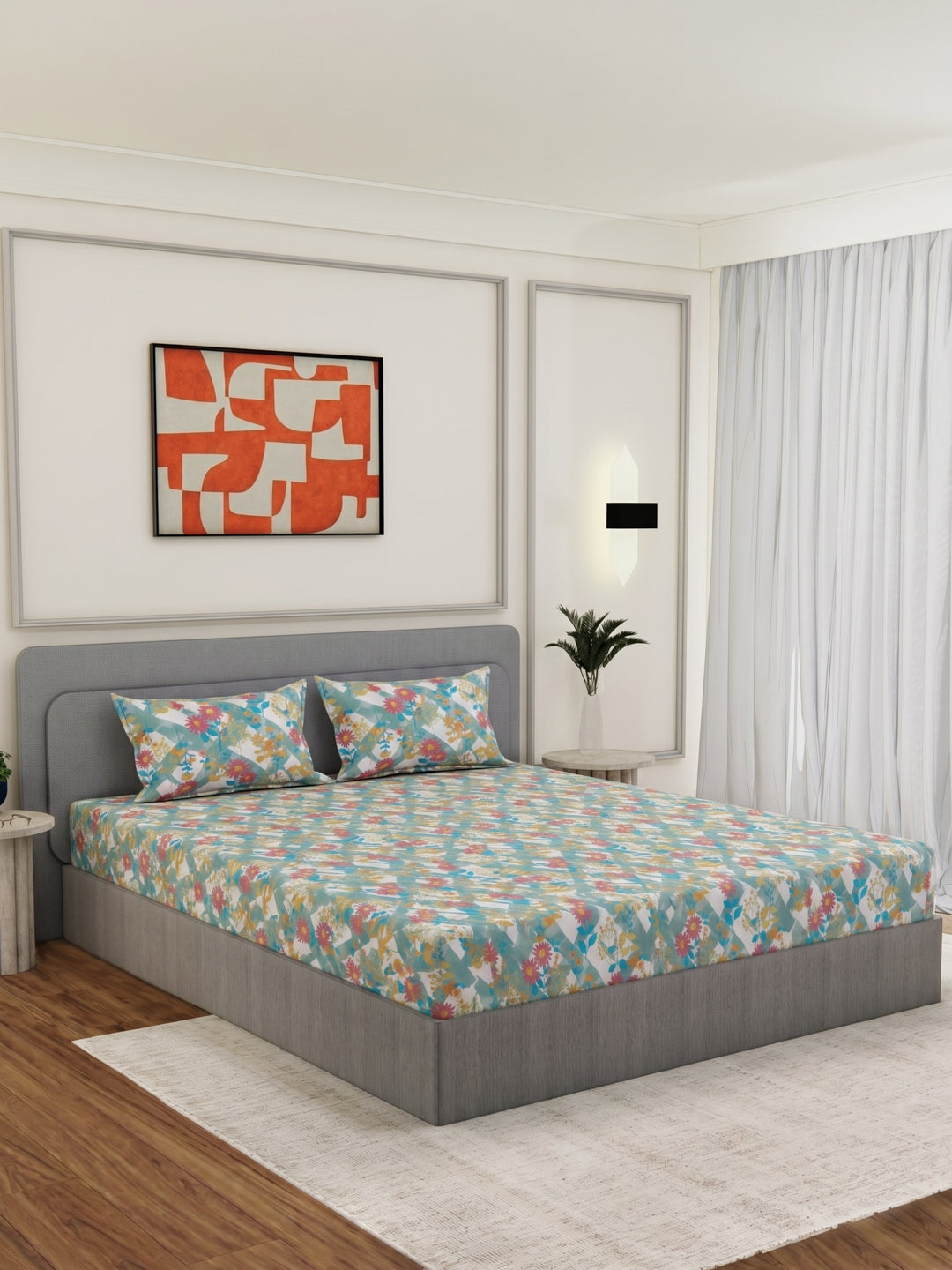 144 TC Pure Cotton Double Bed Bedsheet with 2 Pillow Covers Prestige Collection