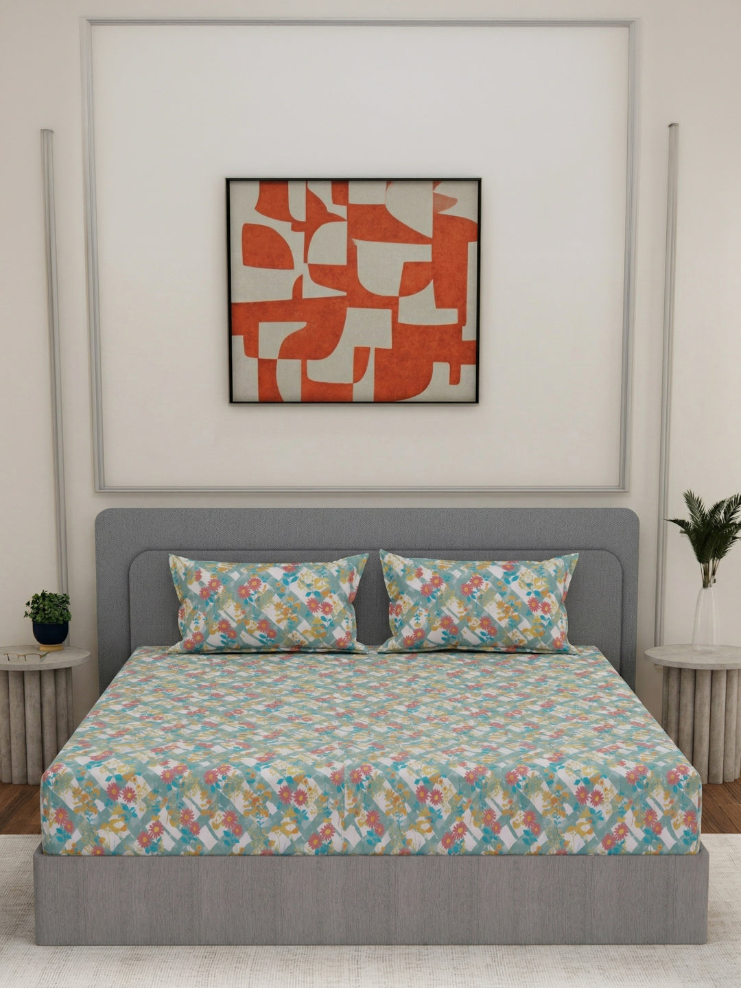 144 TC Pure Cotton Double Bed Bedsheet with 2 Pillow Covers Prestige Collection