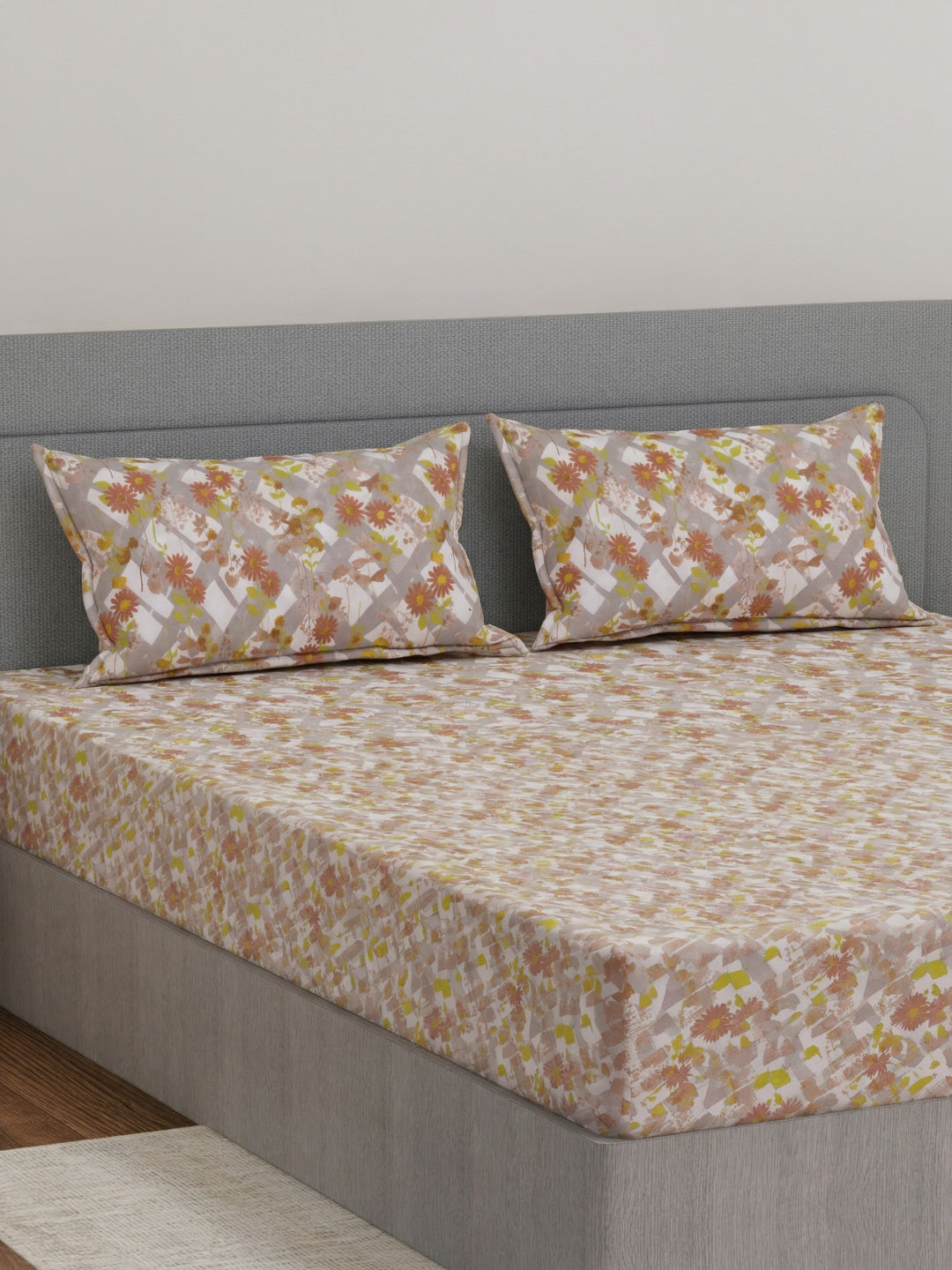 144 TC Pure Cotton Double Bed Bedsheet with 2 Pillow Covers Prestige Collection