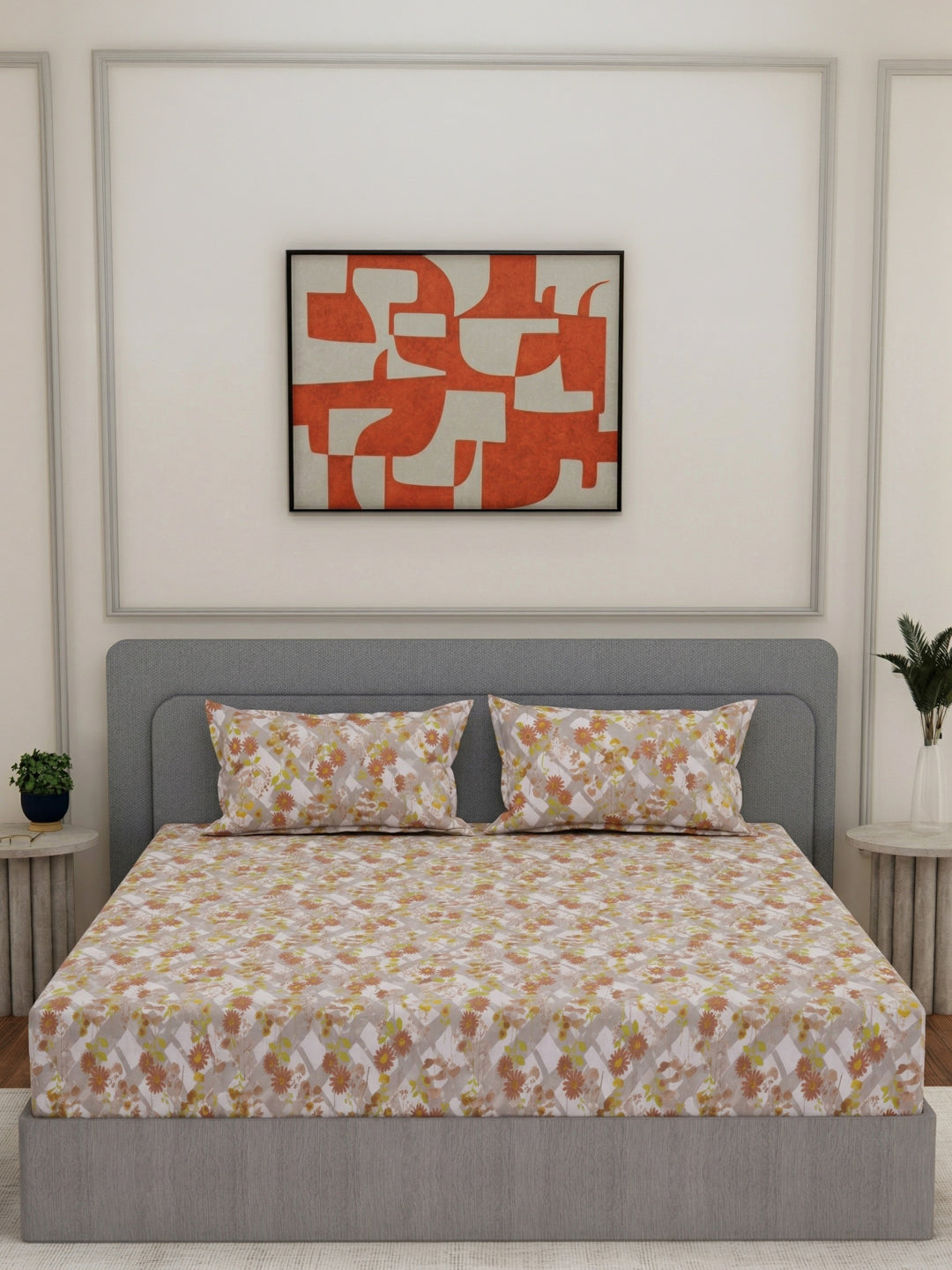 144 TC Pure Cotton Double Bed Bedsheet with 2 Pillow Covers Prestige Collection