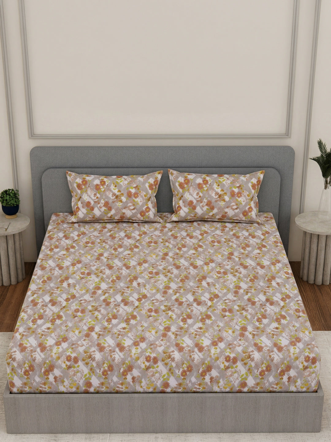144 TC Pure Cotton Double Bed Bedsheet with 2 Pillow Covers Prestige Collection