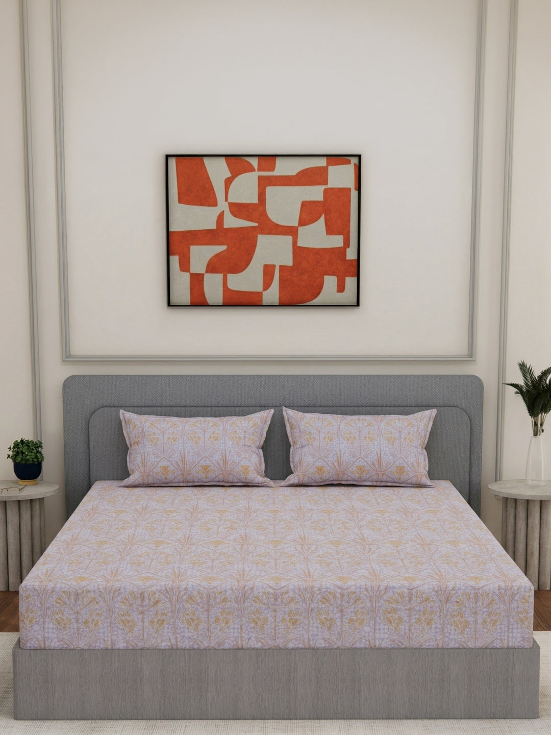 144 TC Pure Cotton Double Bed Bedsheet with 2 Pillow Covers Prestige Collection
