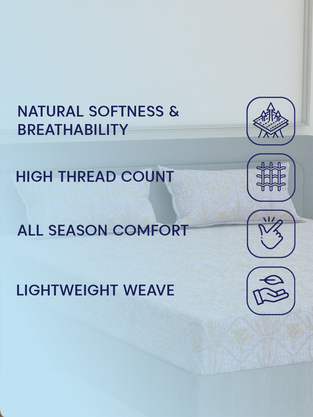 144 TC Pure Cotton Double Bed Bedsheet with 2 Pillow Covers Prestige Collection