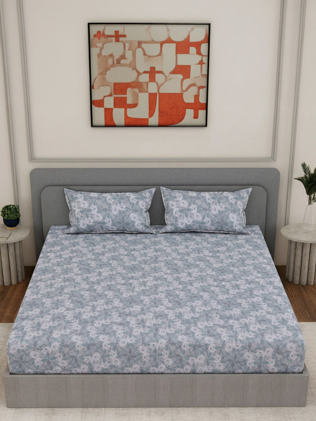 144 TC Pure Cotton Double Bed Bedsheet with 2 Pillow Covers Prestige Collection
