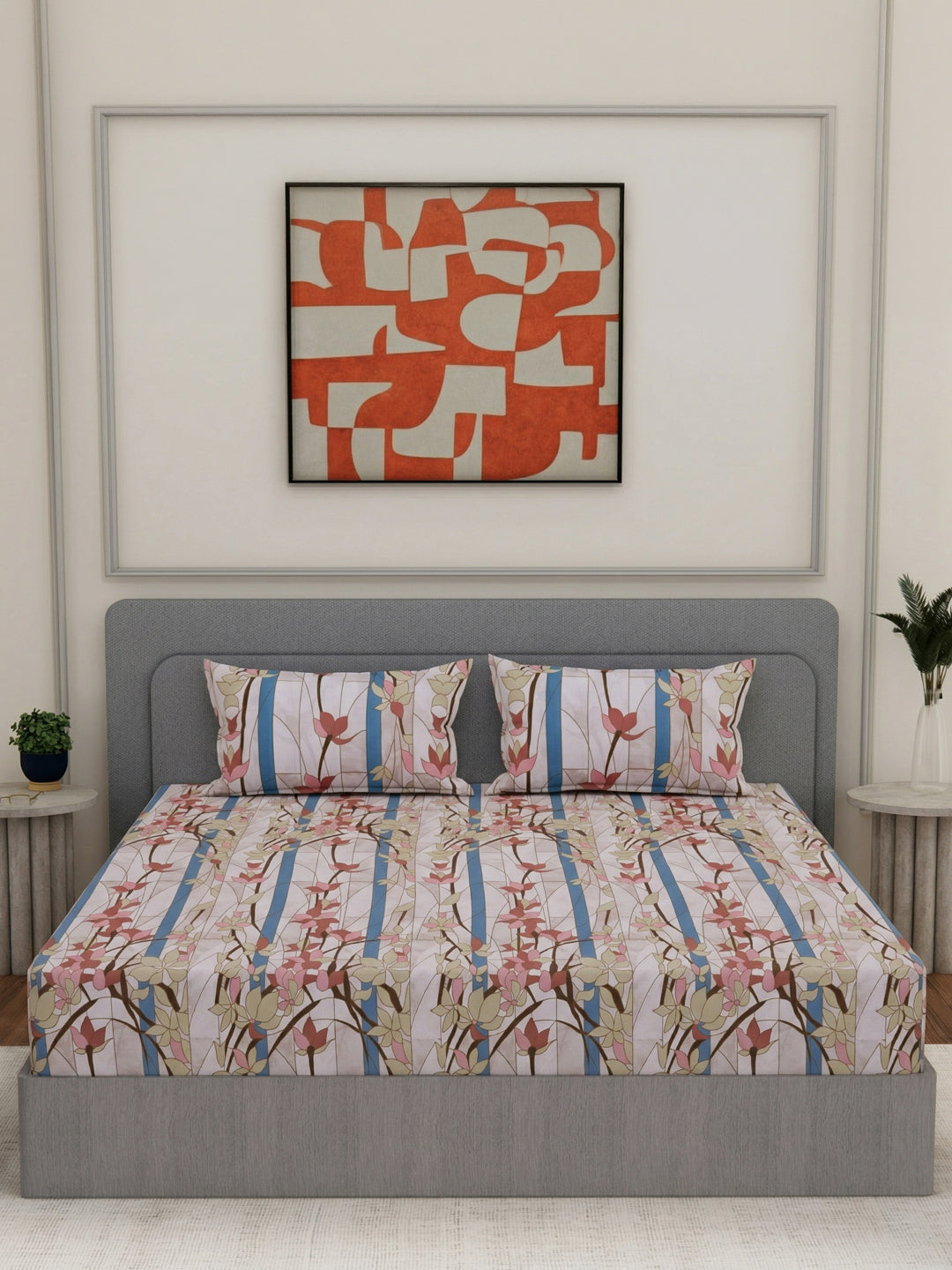 144 TC Pure Cotton Double Bed Bedsheet with 2 Pillow Covers Prestige Collection