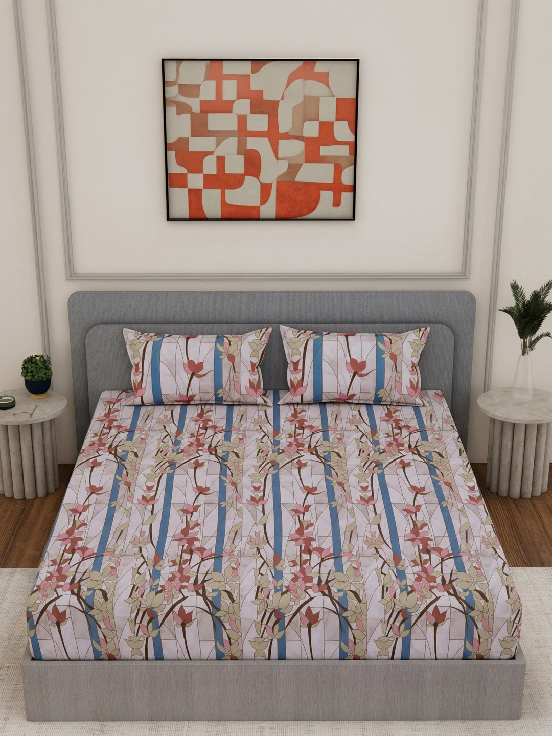 144 TC Pure Cotton Double Bed Bedsheet with 2 Pillow Covers Prestige Collection