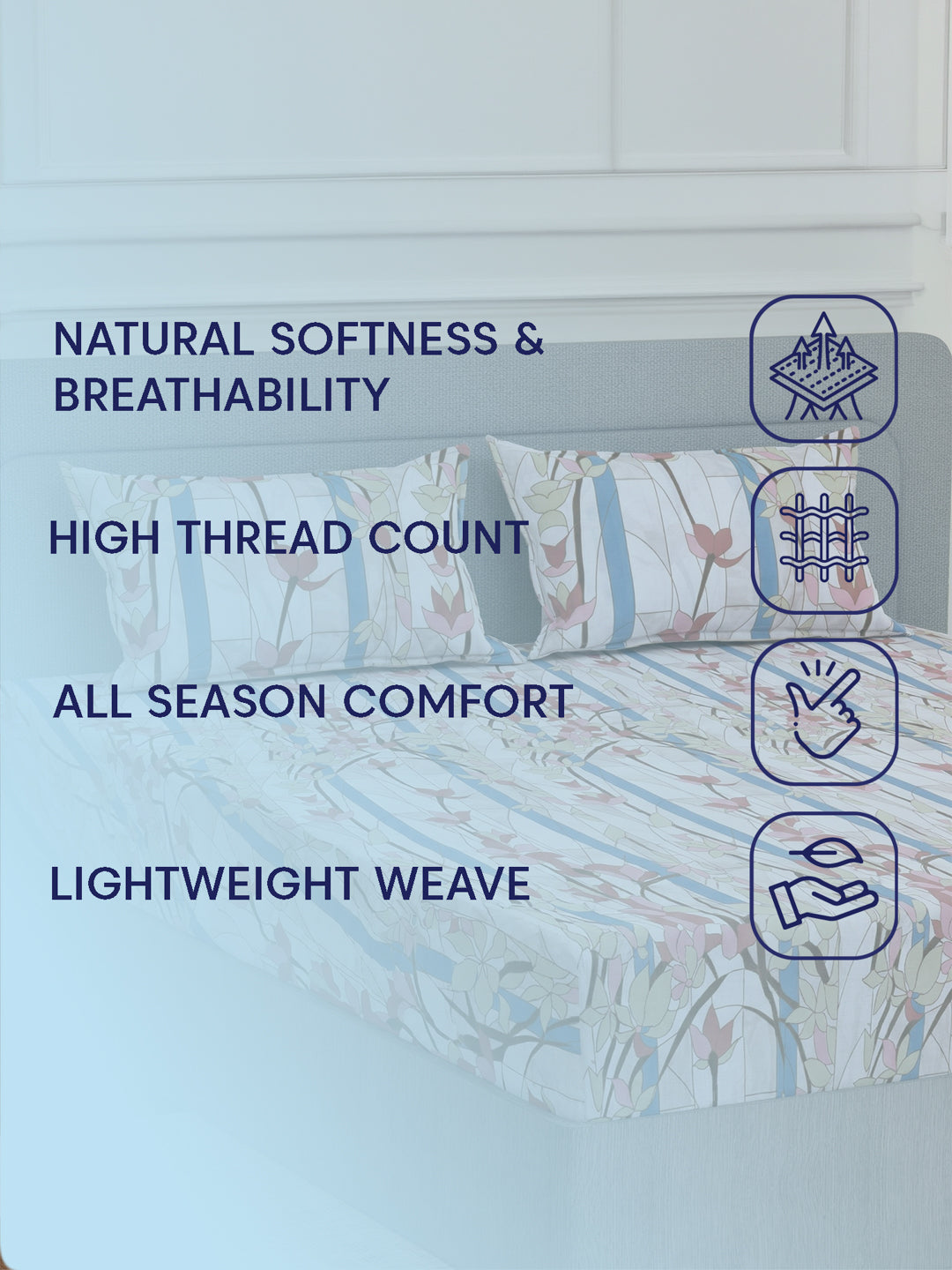144 TC Pure Cotton Double Bed Bedsheet with 2 Pillow Covers Prestige Collection