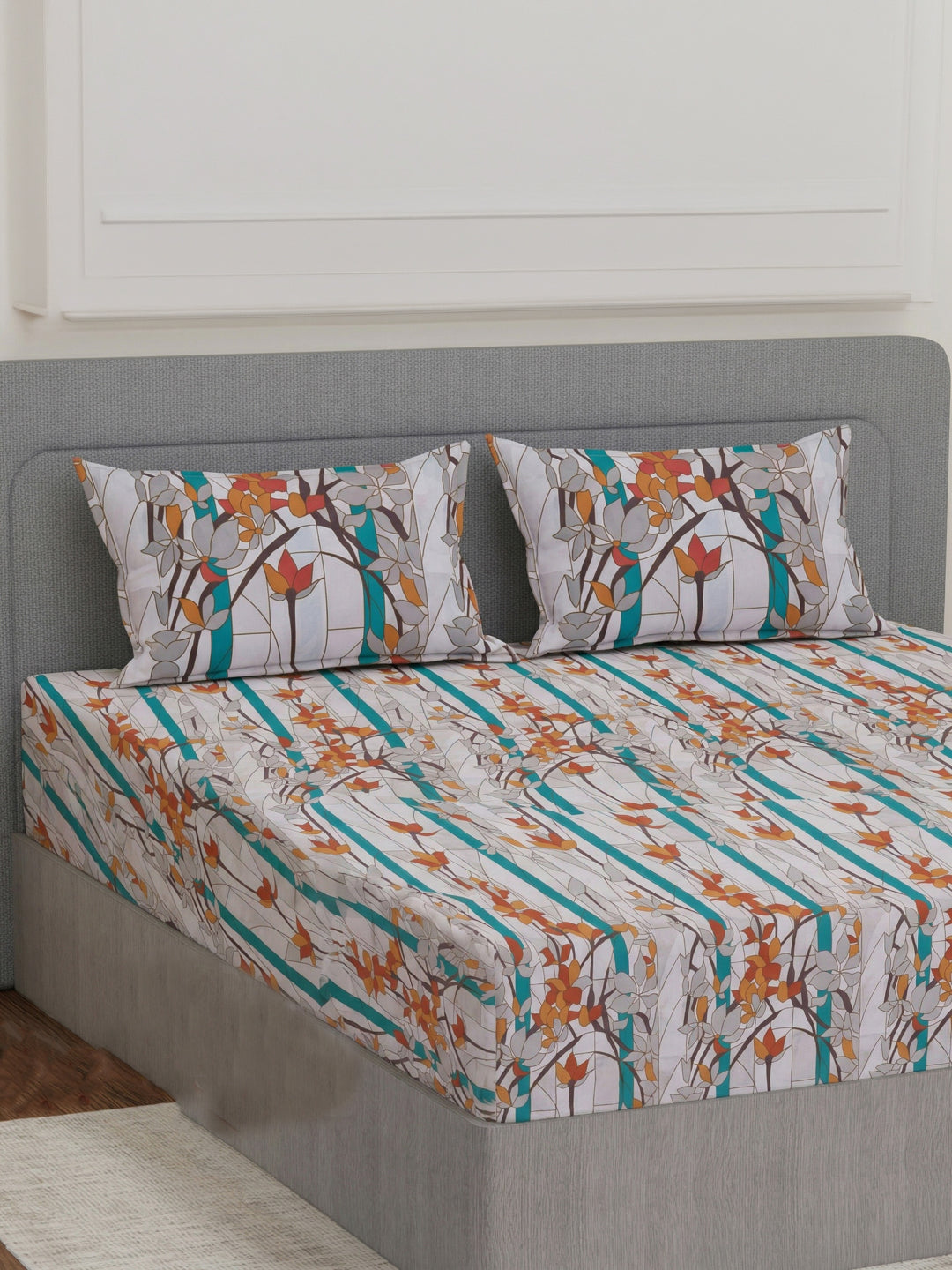 144 TC Pure Cotton Double Bed Bedsheet with 2 Pillow Covers Prestige Collection