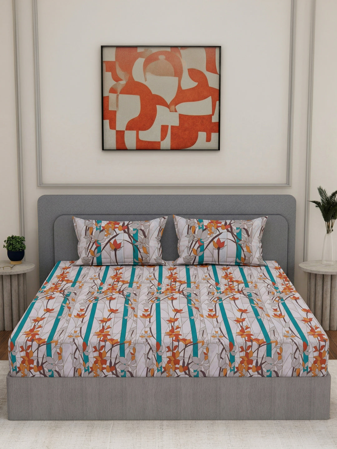 144 TC Pure Cotton Double Bed Bedsheet with 2 Pillow Covers Prestige Collection