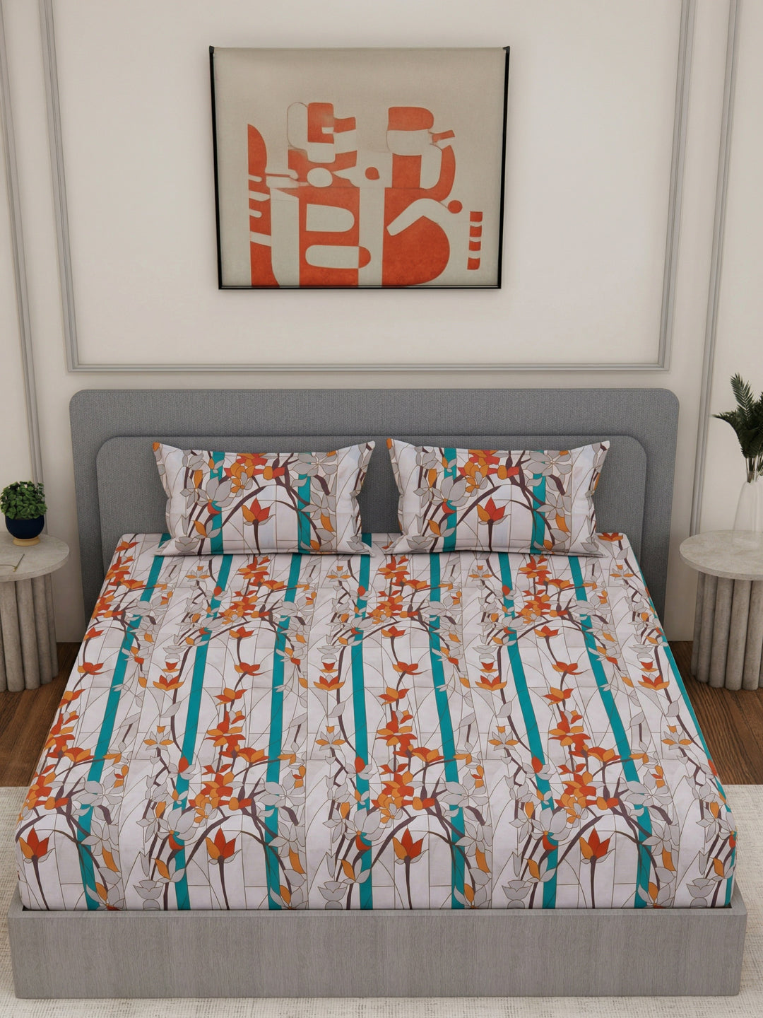 144 TC Pure Cotton Double Bed Bedsheet with 2 Pillow Covers Prestige Collection