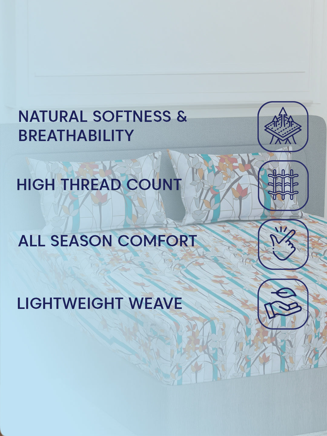 144 TC Pure Cotton Double Bed Bedsheet with 2 Pillow Covers Prestige Collection