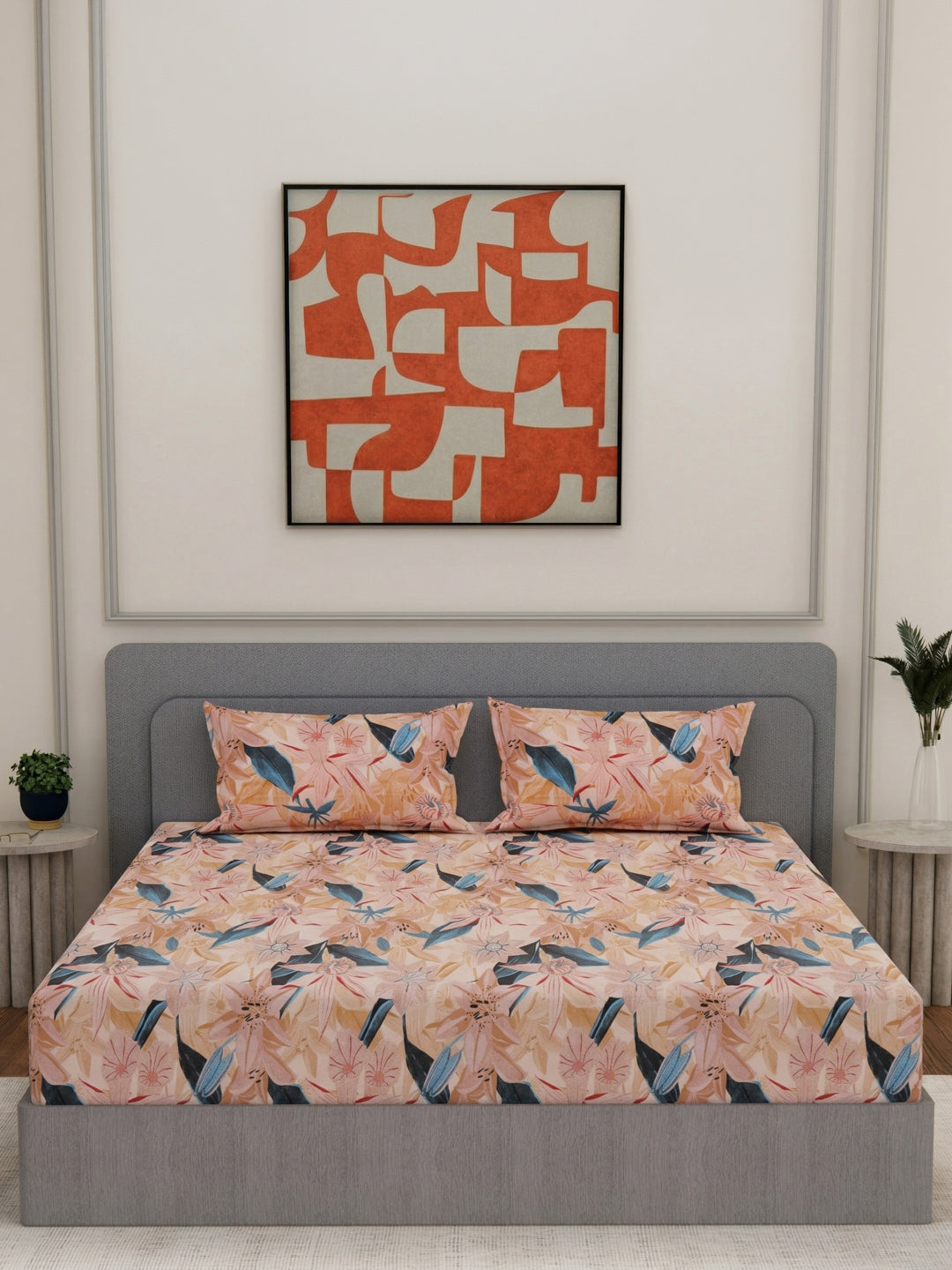 144 TC Pure Cotton Double Bed Bedsheet with 2 Pillow Covers Prestige Collection