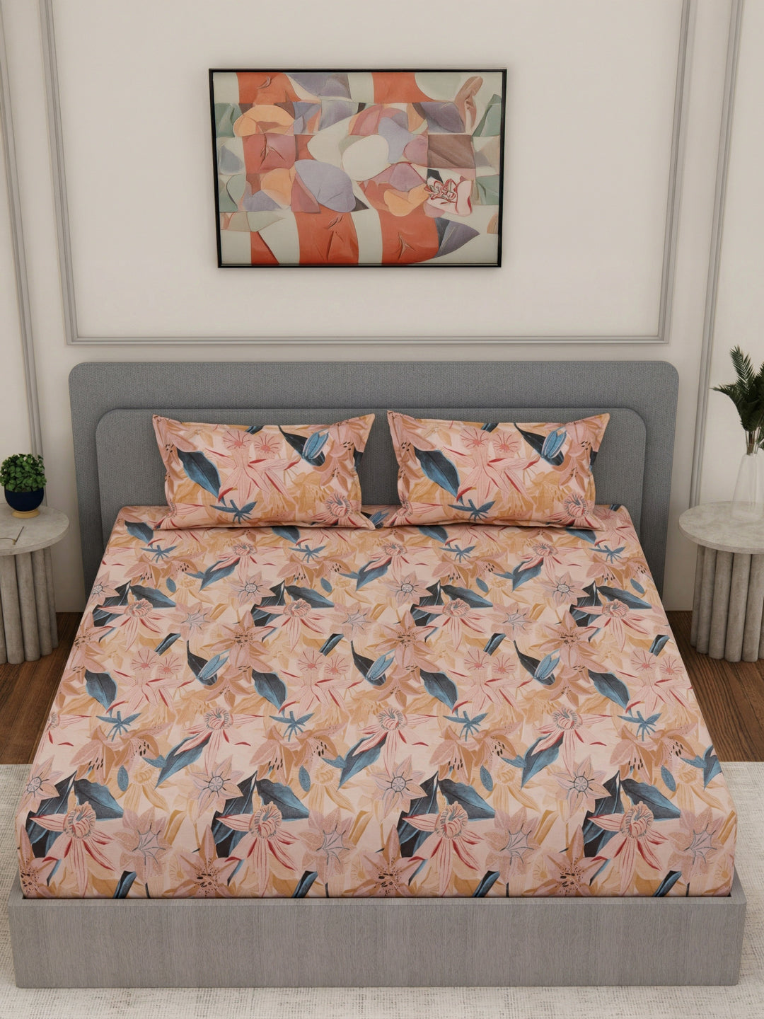 144 TC Pure Cotton Double Bed Bedsheet with 2 Pillow Covers Prestige Collection