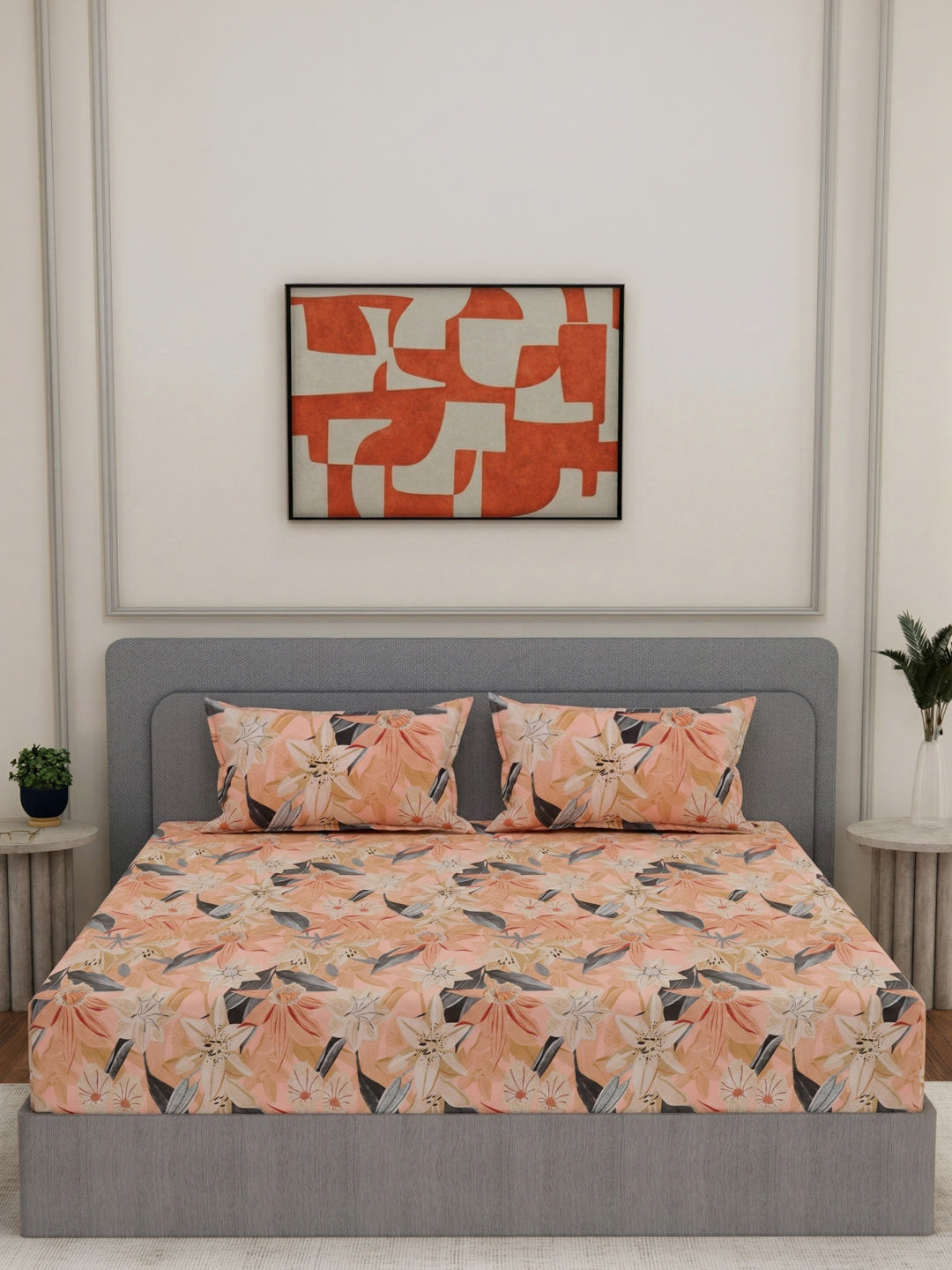 144 TC Pure Cotton Double Bed Bedsheet with 2 Pillow Covers Prestige Collection