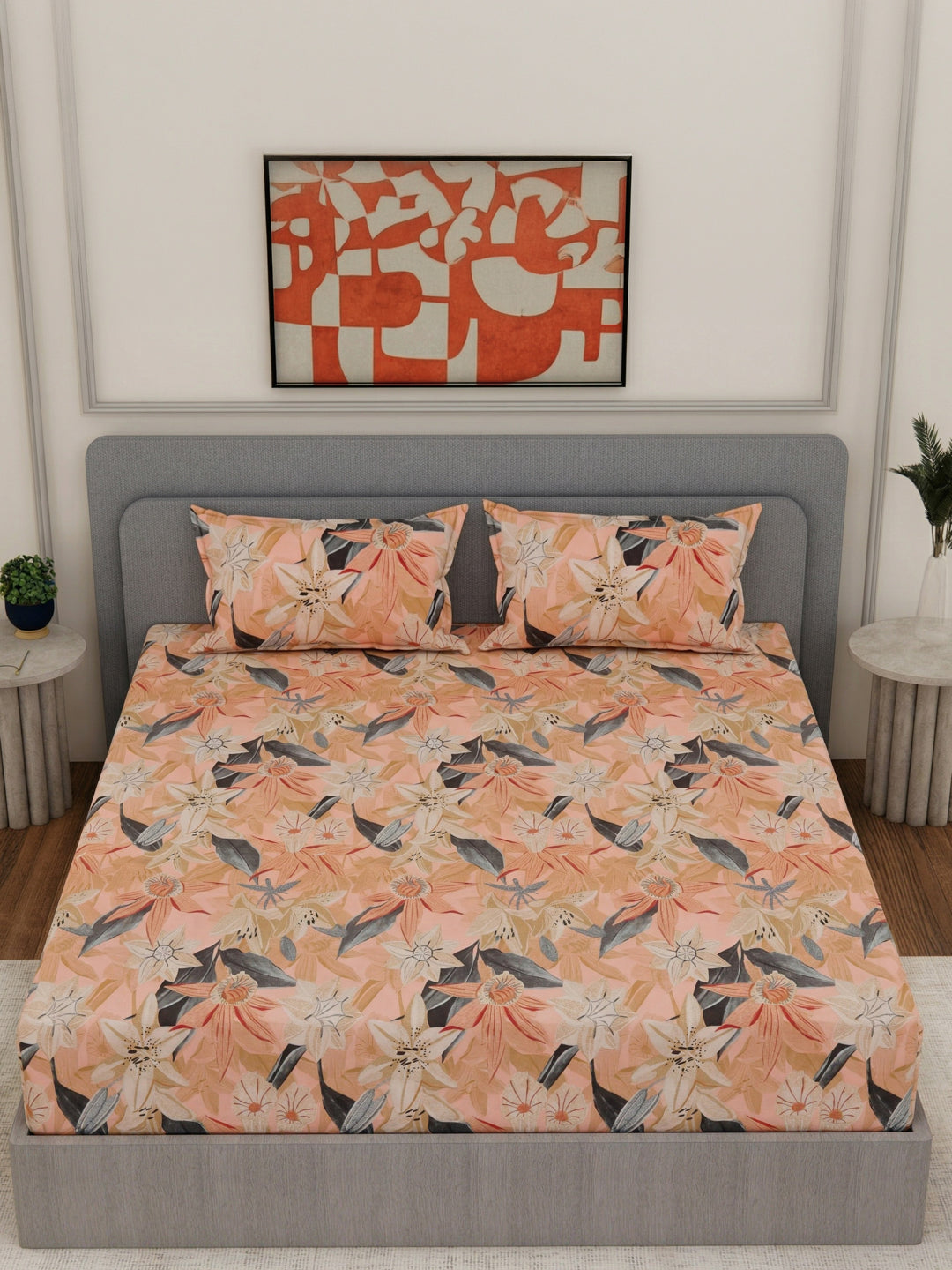 144 TC Pure Cotton Double Bed Bedsheet with 2 Pillow Covers Prestige Collection