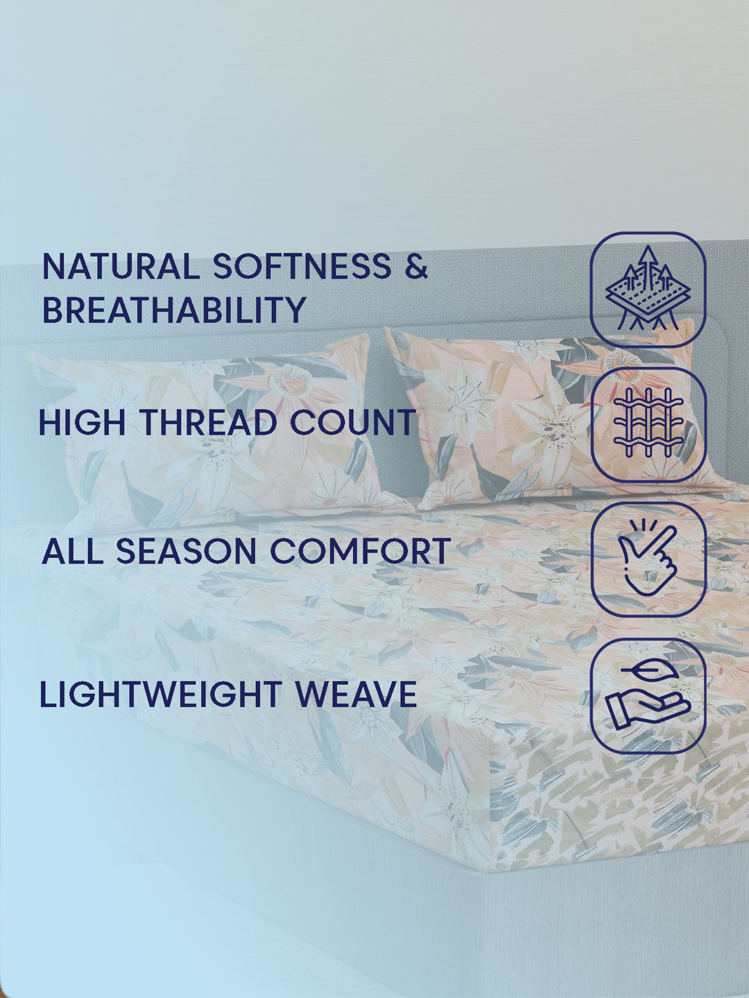 144 TC Pure Cotton Double Bed Bedsheet with 2 Pillow Covers Prestige Collection