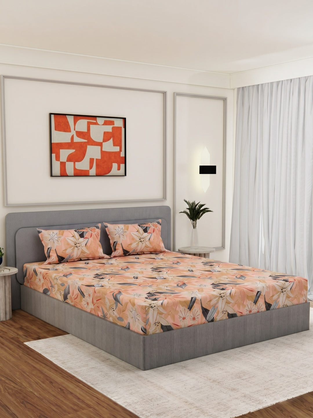 144 TC Pure Cotton King Size Bedsheet with 2 Pillow Covers Prestige Collection