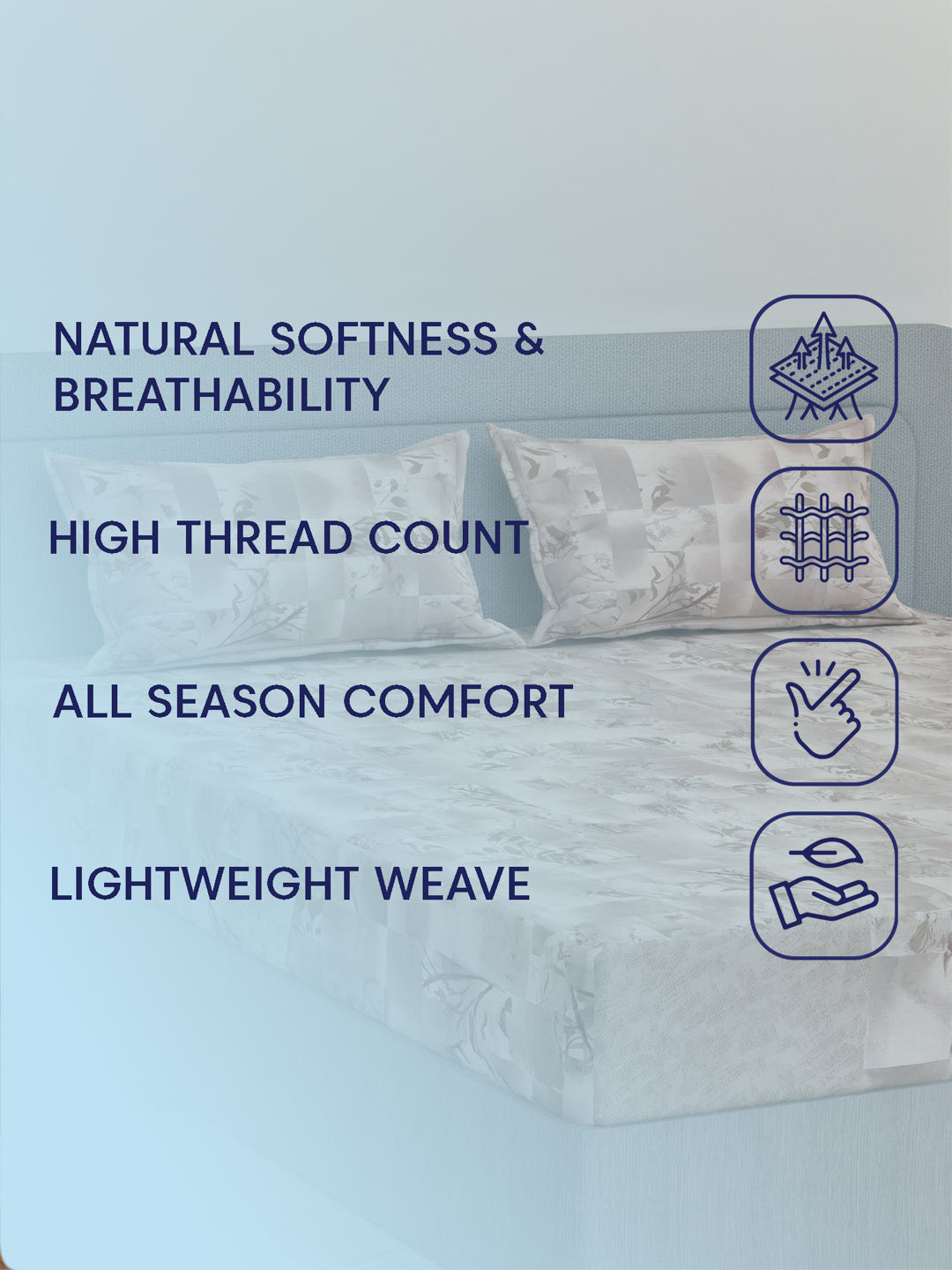 144 TC Pure Cotton Double Bed Bedsheet with 2 Pillow Covers Prestige Collection