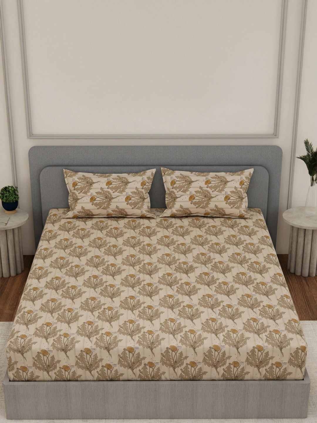 135 GSM Polyester King Size Bedsheet with 2 Pillow Covers Royal King Collection