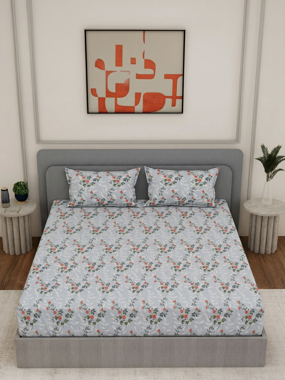 135 GSM Polyester King Size Bedsheet with 2 Pillow Covers Royal King Collection