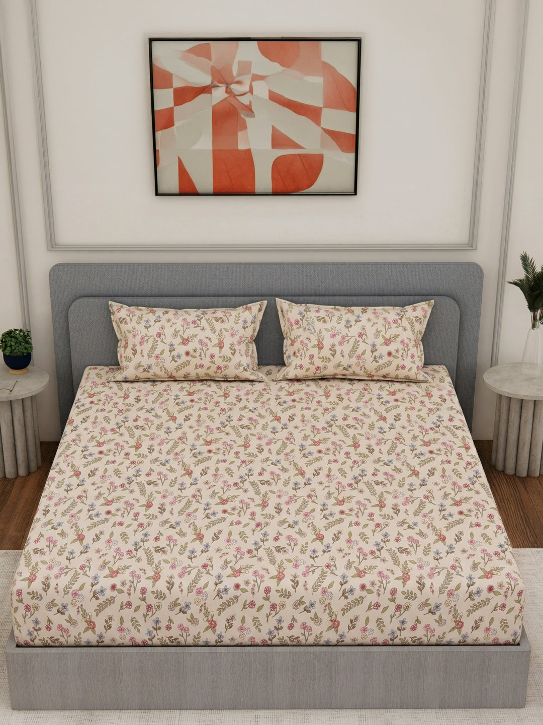 135 GSM Polyester King Size Bedsheet with 2 Pillow Covers Royal King Collection