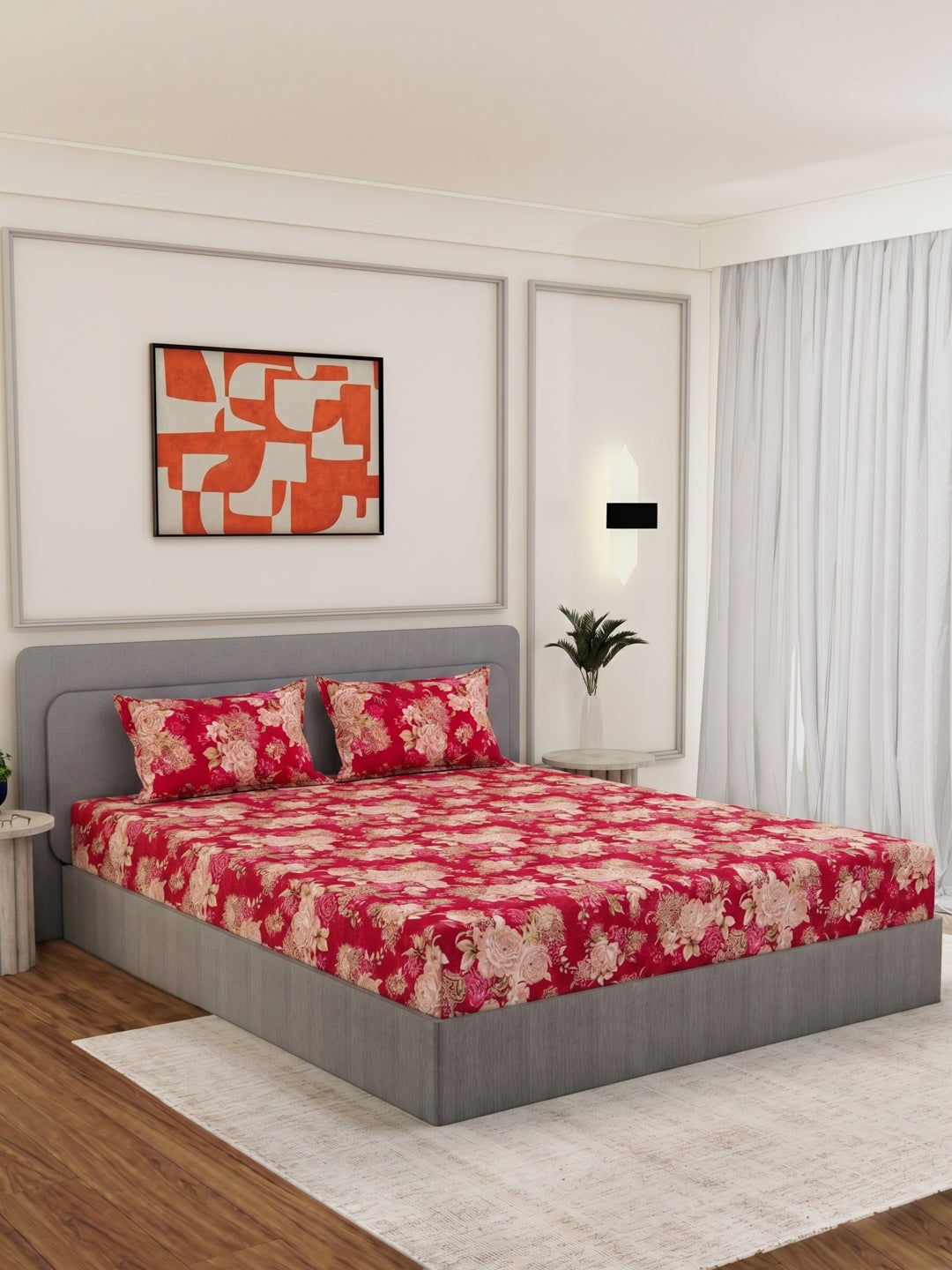 135 GSM Polyester King Size Bedsheet with 2 Pillow Covers Royal King Collection