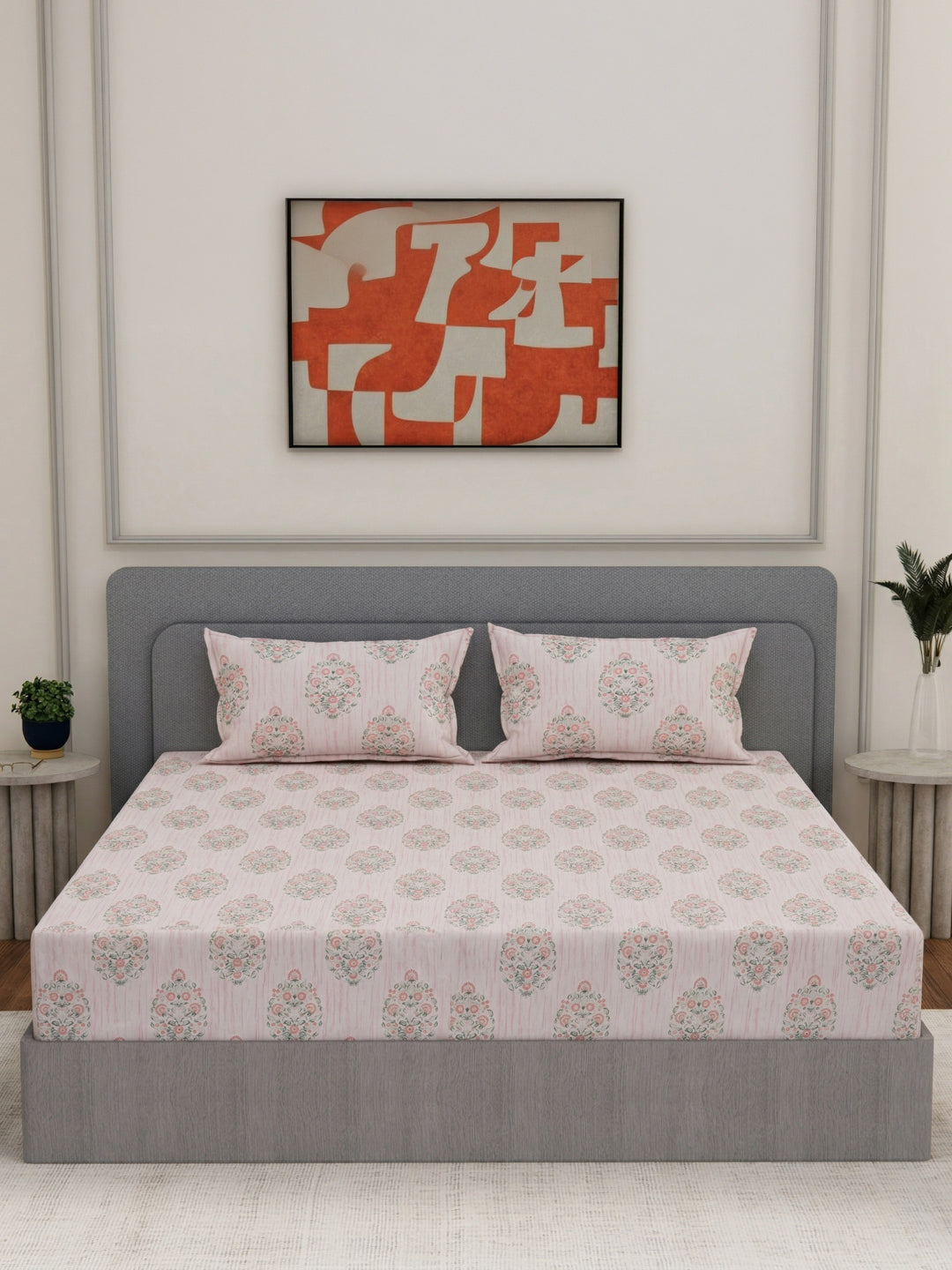 135 GSM Polyester King Size Bedsheet with 2 Pillow Covers Royal King Collection