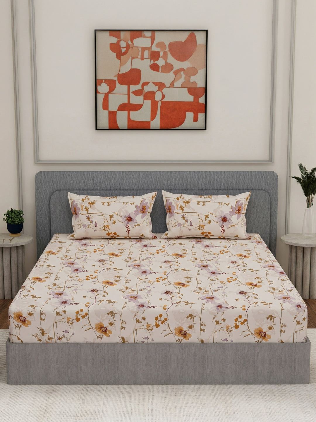 135 GSM Polyester King Size Bedsheet with 2 Pillow Covers Royal King Collection