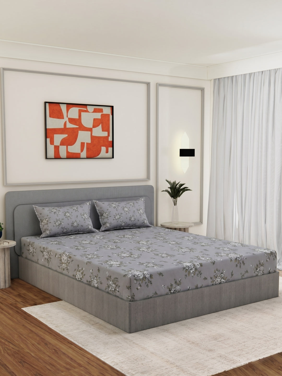 135 GSM Polyester King Size Bedsheet with 2 Pillow Covers Royal King Collection