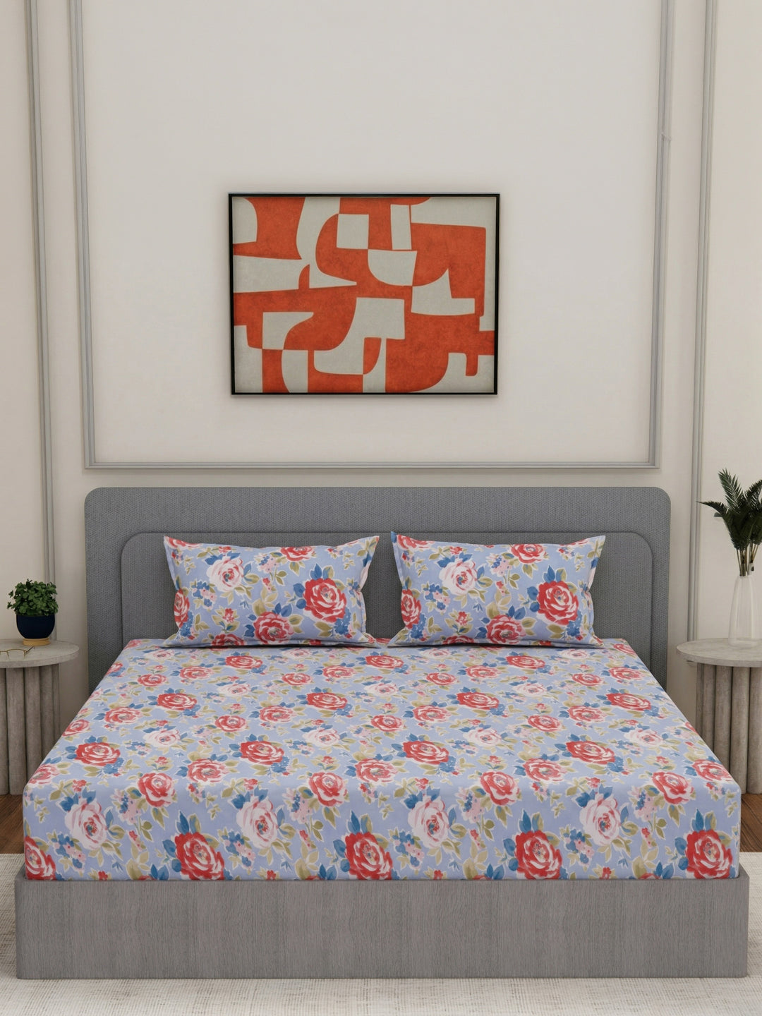 135 GSM Polyester King Size Bedsheet with 2 Pillow Covers Royal King Collection