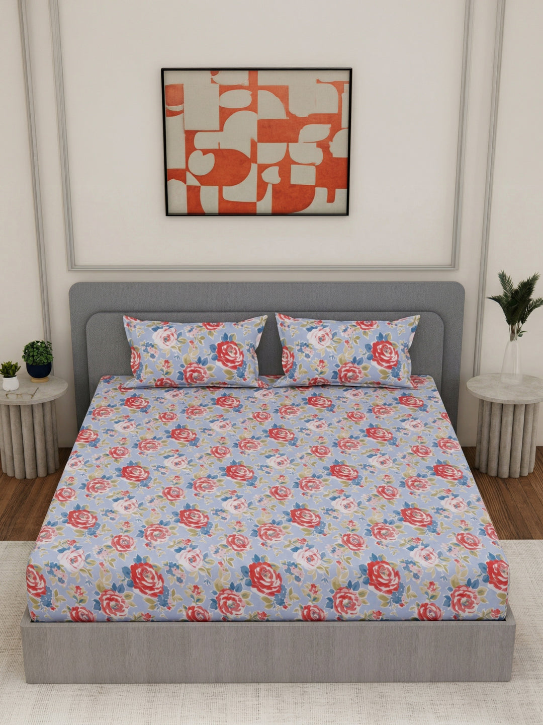 135 GSM Polyester King Size Bedsheet with 2 Pillow Covers Royal King Collection