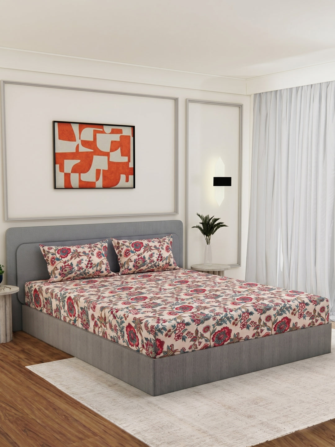135 GSM Polyester King Size Bedsheet with 2 Pillow Covers Royal King Collection