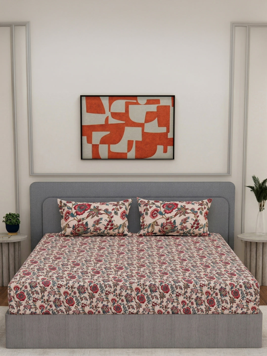 135 GSM Polyester King Size Bedsheet with 2 Pillow Covers Royal King Collection