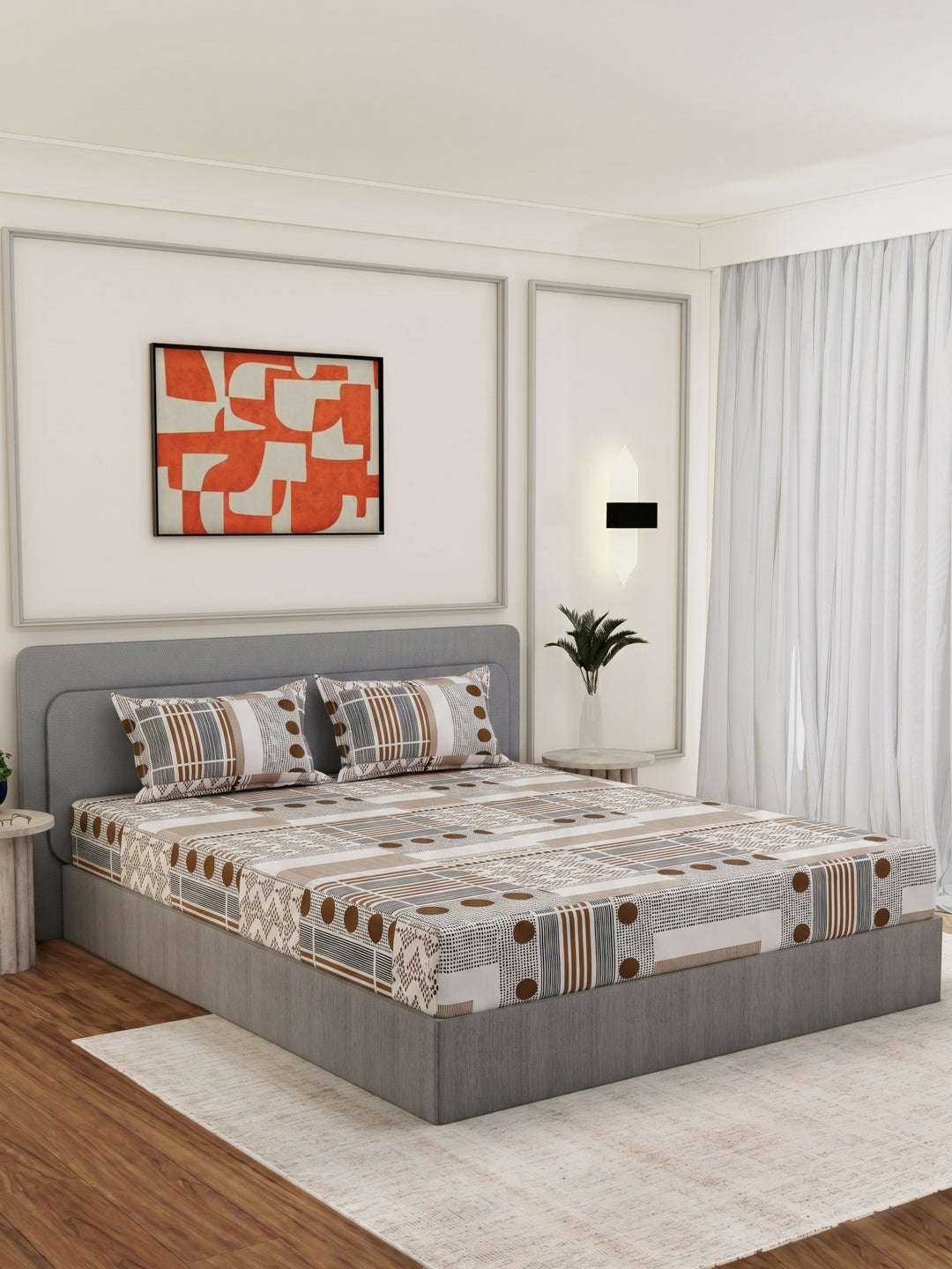 135 GSM Polyester King Size Bedsheet with 2 Pillow Covers Royal King Collection